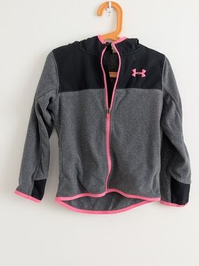 Under Armour Girls' Gray Fleece Zip Hoodie with Pink Trim